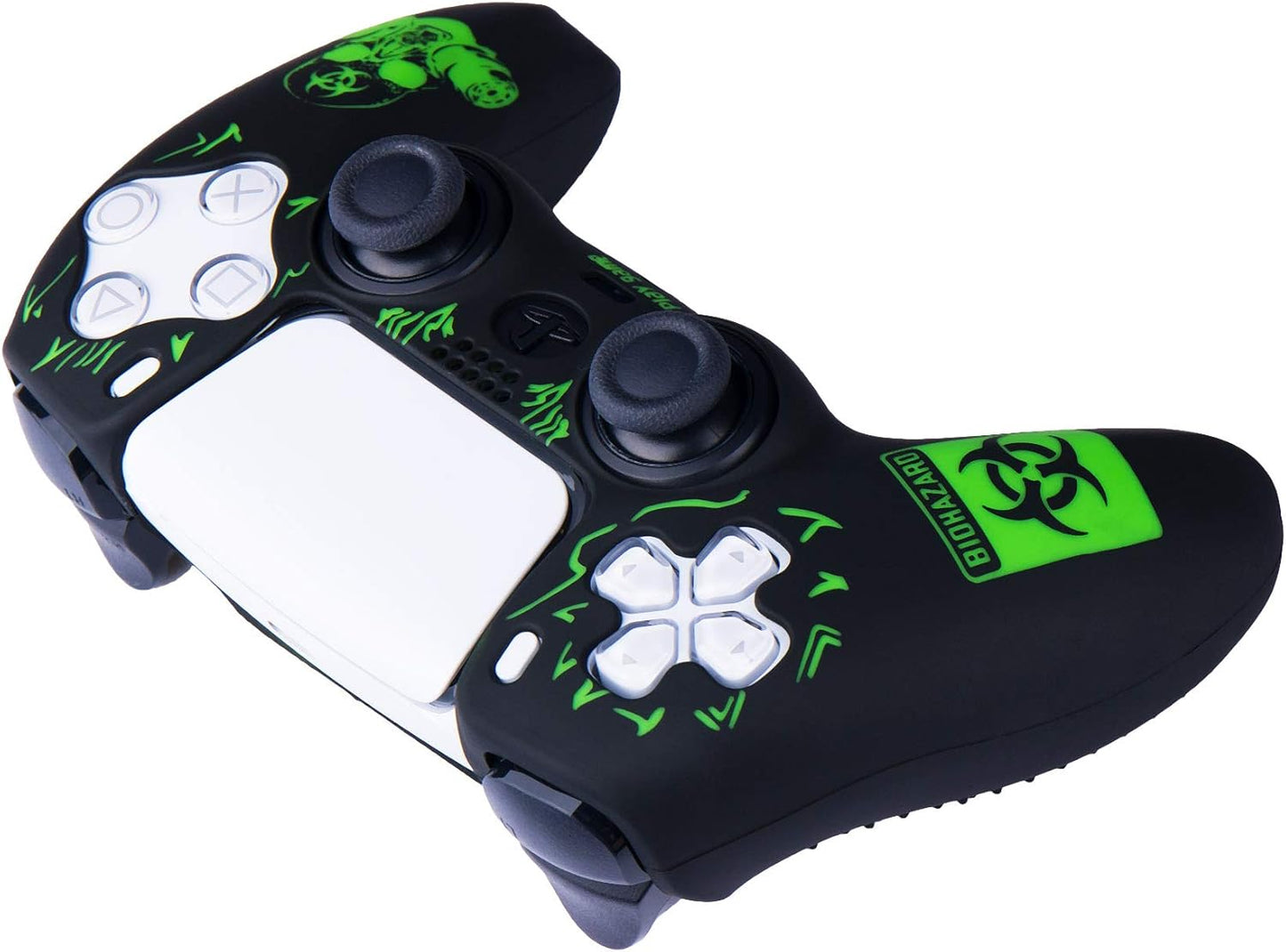 Silicone Rubber Back Dots Carving Customizing Skin Cover for PS5 Controller X 1(BH Green) with Pro Thumb Grips X 10