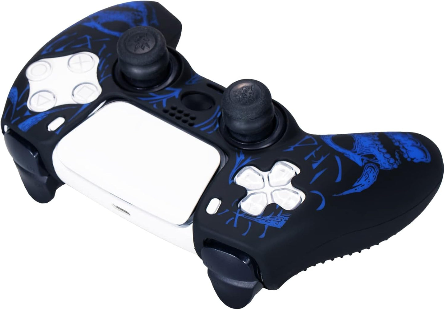 Laser Carving Silicone Skin for PS5 Controller X 1(Skulls Blue) with Exclusive Thumb Grips X 8
