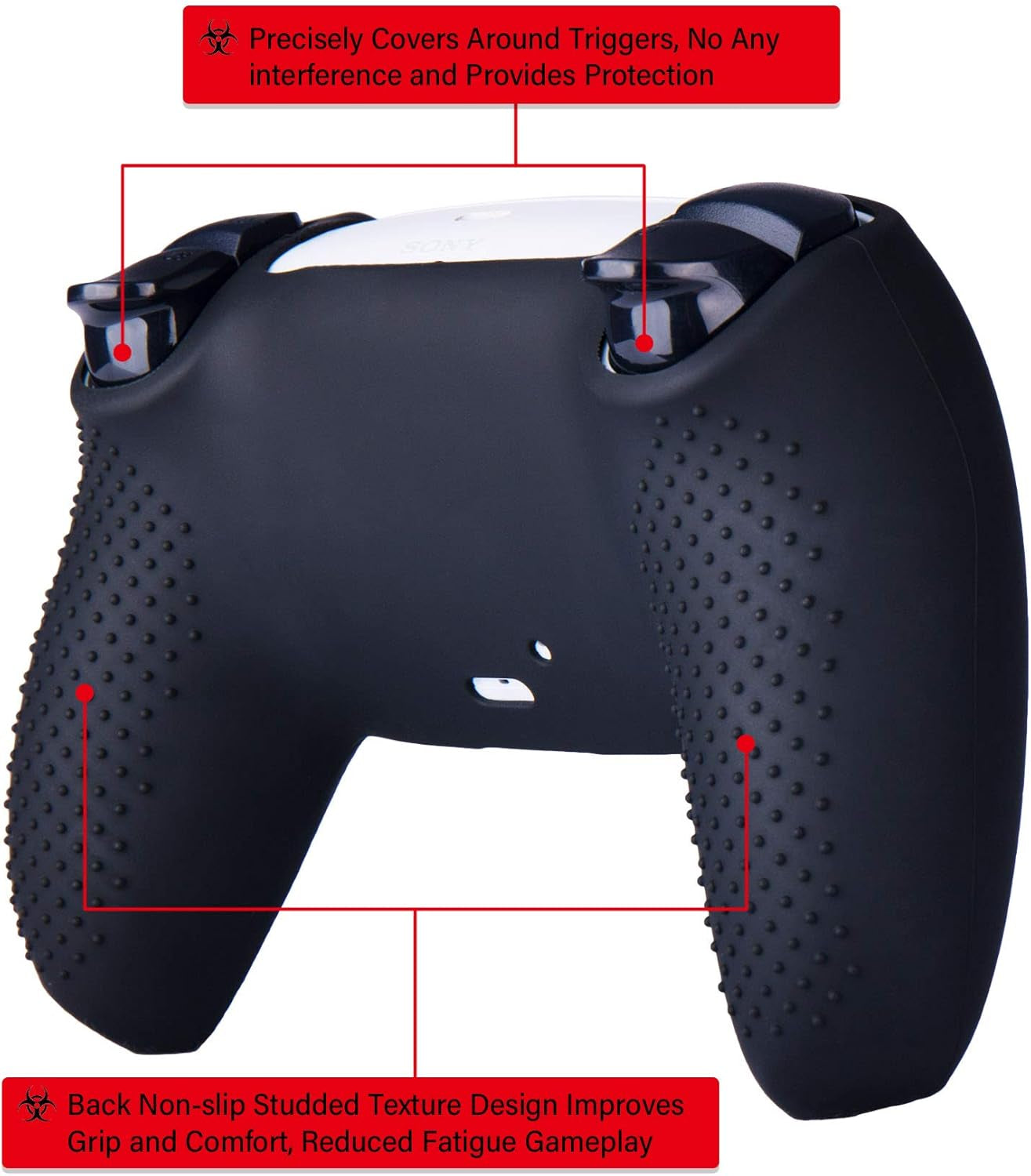 Silicone Rubber Back Dots Carving Customizing Skin Cover for PS5 Controller X 1(BH Green) with Pro Thumb Grips X 10