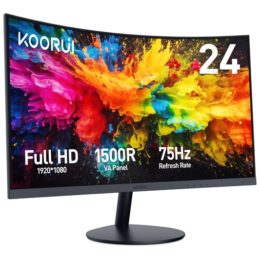 24 Inch Curved Computer Monitor, FHD 1080P 75Hz Desktop Monitors for Computer, HDMI&VGA Ports, Eye Care