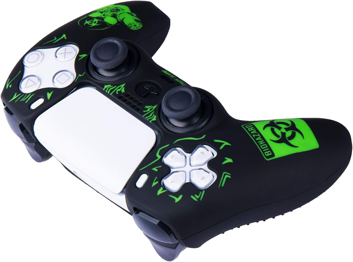 Silicone Rubber Back Dots Carving Customizing Skin Cover for PS5 Controller X 1(BH Green) with Pro Thumb Grips X 10