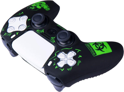 Silicone Rubber Back Dots Carving Customizing Skin Cover for PS5 Controller X 1(BH Green) with Pro Thumb Grips X 10
