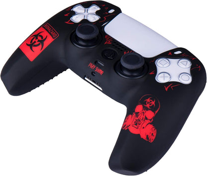 Silicone Rubber Back Dots Carving Customizing Skin Cover for PS5 Controller X 1(BH Red) with Pro Thumb Grips X 10