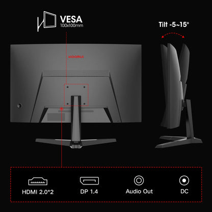 27 Inch 2K Curved Gaming Monitor, 180Hz QHD Computer Monitor, 1Ms Adaptive-Sync, Hdmi/Displayport, 27E6QCA