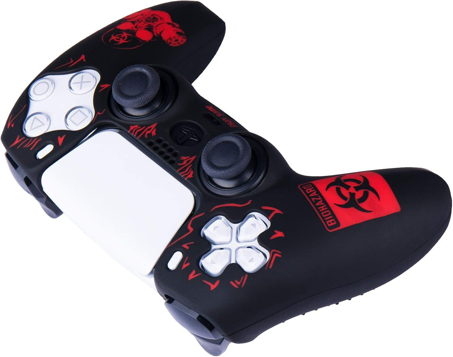 Silicone Rubber Back Dots Carving Customizing Skin Cover for PS5 Controller X 1(BH Red) with Pro Thumb Grips X 10